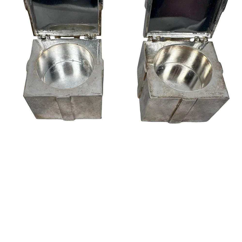 Pottery Barn‎ Silver Gift Box Tealight Candle Holders Pair Hinged Bow Detail